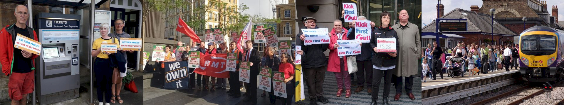 Collage of pictures of rail campaigners