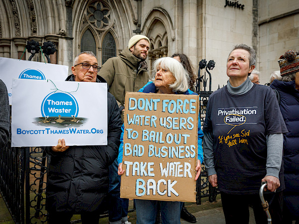 Placards outside the High Court