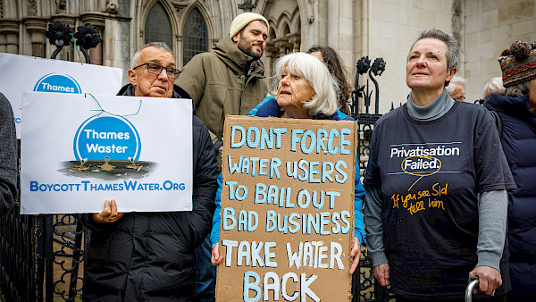 Placards outside the High Court