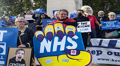 NHS campaigners at a protest against NHS privatisation and integrated care systems