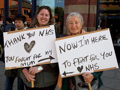 NHS protestors with banners 'Thank you NHS'