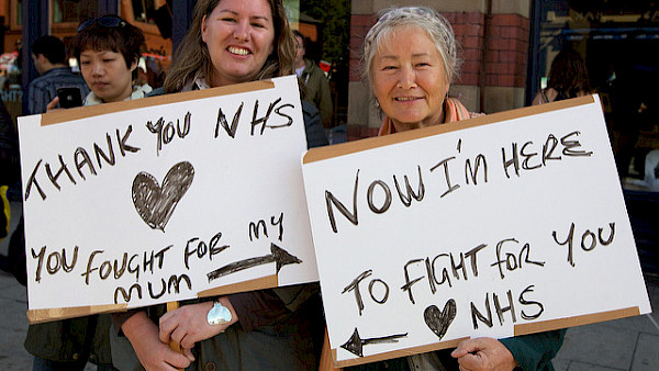 NHS protestors with banners 'Thank you NHS'