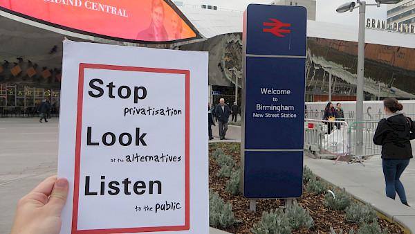 Leaflet outside station: Stop privatisation, look at the alternatives, listen to passengers