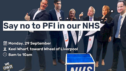 Image of campaigners dressed as former prime ministers attacking the NHS