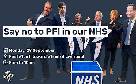 Image of campaigners dressed as former prime ministers attacking the NHS