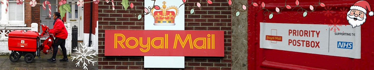 Collage of Royal Mail pictures with themes of Christmas