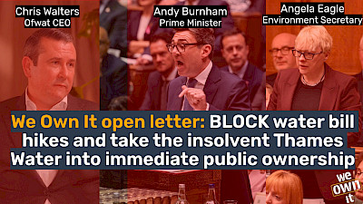 Collage of Andy Burnham, Angela Eagle, environment secretary, and Chris Walters, Ofwat CEO