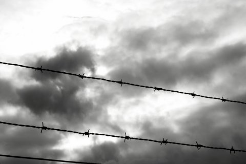 Photo of barbed wire against sky