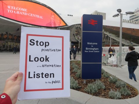 Leaflet outside station: Stop privatisation, look at the alternatives, listen to passengers