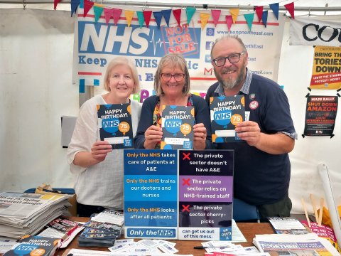 Photo of campaigners sharing the 'Only the NHS' graphic