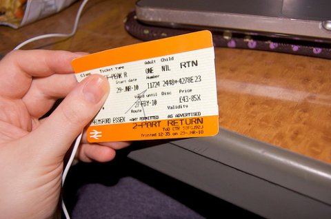 Photo of train ticket in hand