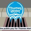 Picture of the Thames Water logo flowing into a drain with the text "Why should the public pay for Thames Water's failures?"