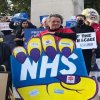 NHS campaigners at a protest against NHS privatisation and integrated care systems