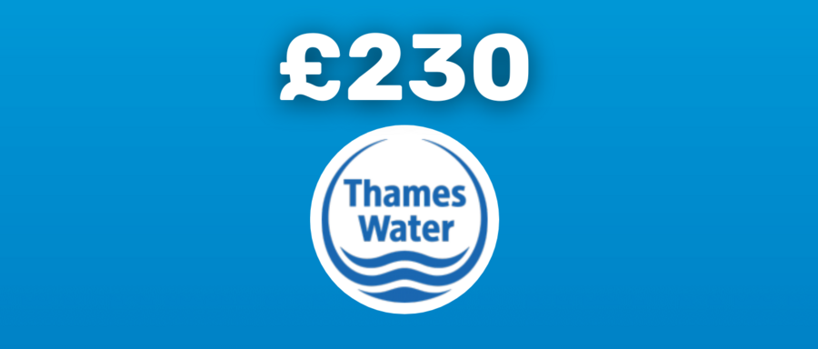 Text reads: "Thames Water paid its shareholders £230 for every hour it polluted in 2023."