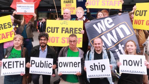 Anti-privatisation campaigners at King's Cross station