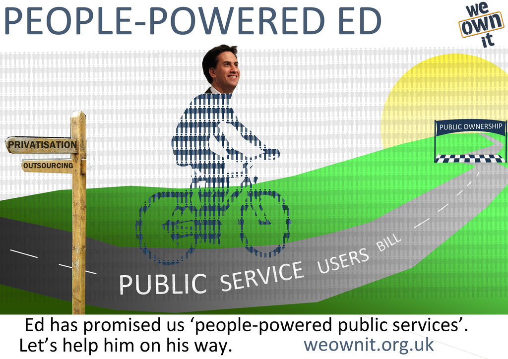 Graphic showing Ed on the Public Service Users Bill Road to public ownership